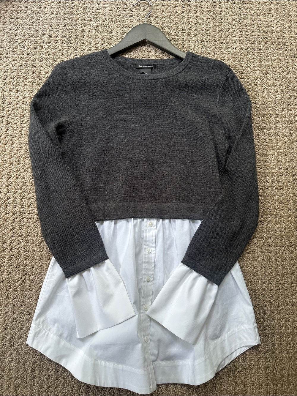 Club Monaco Berdine Sweater Charcoal & White Layered Pullover Shirt
